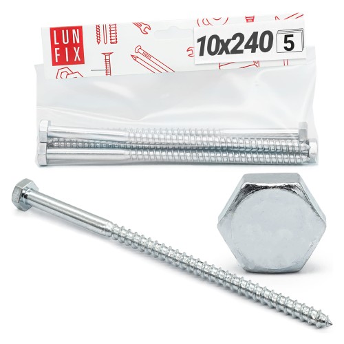 Tirefonds à tête hexagonale 10x240 DIN571 galvanisés - LUN FIX