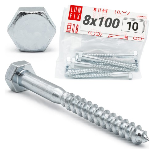 Tirefonds à tête hexagonale 8x100 DIN571 galvanisés - LUN FIX