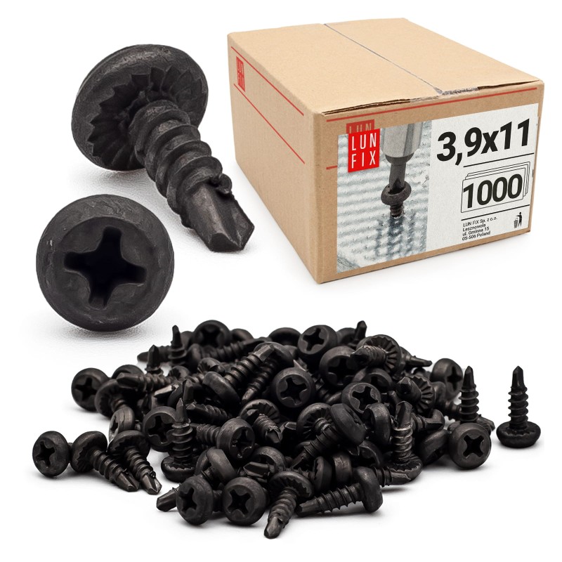 Wkręty samowiercące 3,9x11mm do metalu fosfatowane 1000szt.