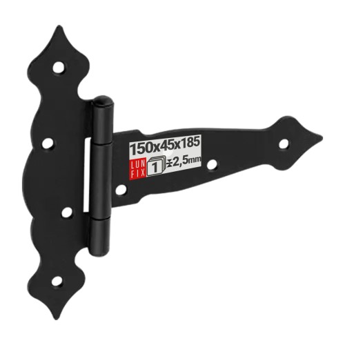 Charnière de fixation 150x185x45x2,5 galvanisée noir 1 pièce - LUN FIX