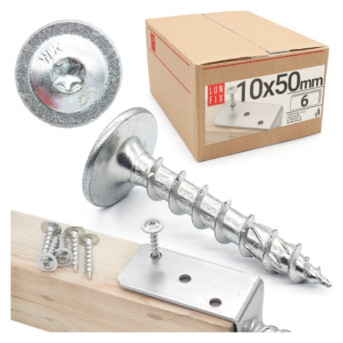 Vis de charpente à tête disque 10x50 galvanisée 6 pièces - LUN FIX