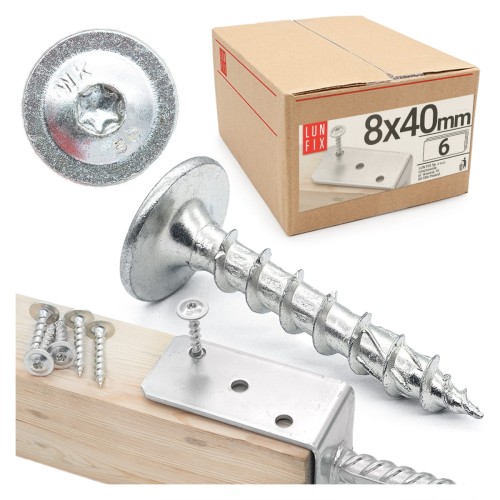 Vis de charpente à tête disque 8x40 galvanisée 6 pièces - LUN FIX