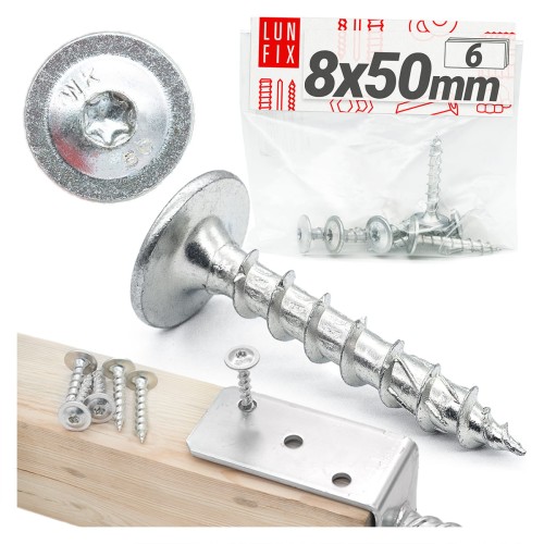 Vis de charpente à tête disque 8x50 galvanisée 6 pièces - LUN FIX