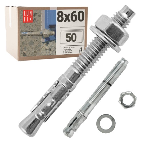 Goujon d’ancrage pour béton M8 60 mm galvanisé 50 pièces - LUN FIX