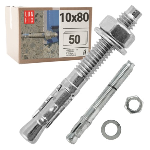 Goujon d’ancrage pour béton M10 80 mm galvanisé 50 pièces - LUN FIX