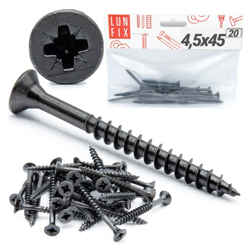 Vis universelles 4,5x45 zinguées noires 20 pièces - LUN FIX