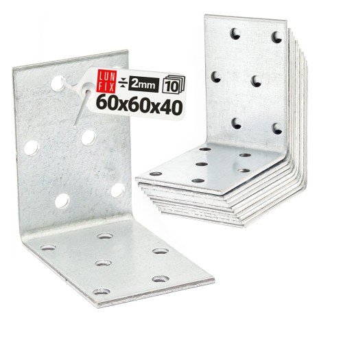 Équerre de fixation 60x60x40x2 KM7 galvanisée 10 pièces - LUN FIX