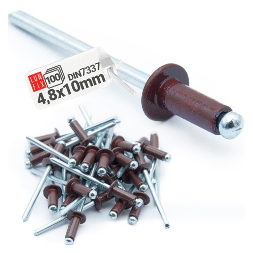 Rivets aveugles 4,8x10 mm RAL 8017 galvanisés brun - LUN FIX