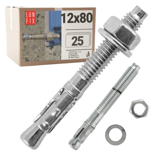 Goujon d’ancrage pour béton M12 80 mm galvanisé 25 pièces - LUN FIX