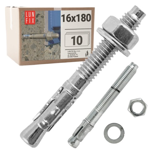 Goujon d’ancrage pour béton M16 180 mm galvanisé 10 pièces - LUN FIX