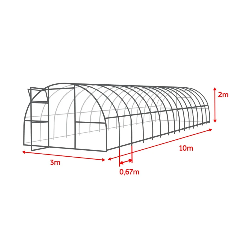 Szklarnia z poliwęglanu 3x10 m "tunel" profil 40x20 mm grubość 4 mm