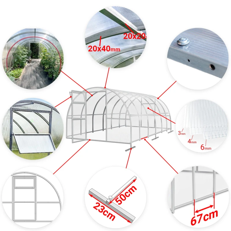 Szklarnia z poliwęglanu 3x10 m "tunel" profil 40x20 mm grubość 4 mm