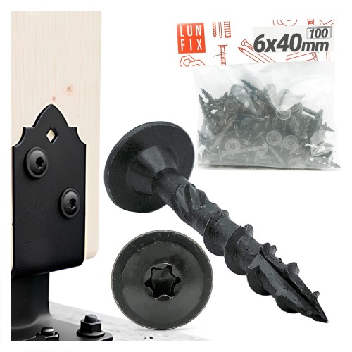 Vis à tête disque décorative 6x40 zinguée noire 100 pièces - LUN FIX