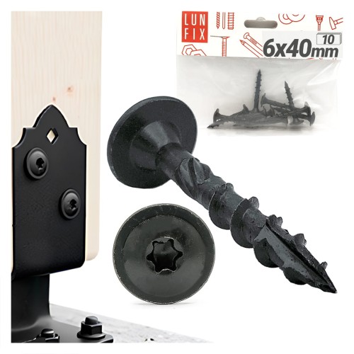 Vis à tête disque décorative 6x40 zinguée noire 10 pièces - LUN FIX