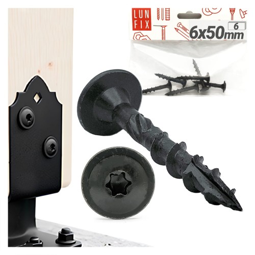 Vis à tête disque décorative 6x50 zinguée noire 6 pièces - LUN FIX