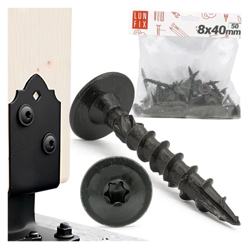 Vis à tête disque décorative 8x40 zinguée noire 50 pièces - LUN FIX