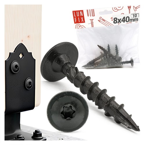 Vis à tête disque décorative 8x40 zinguée noire 10 pièces - LUN FIX