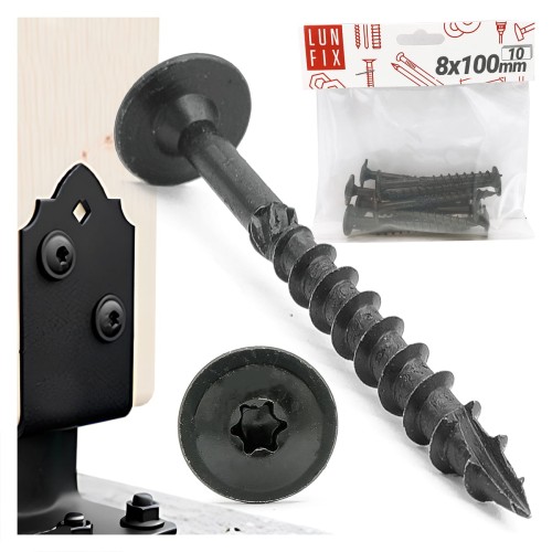 Vis à tête disque décorative 8x100 zinguée noire 10 pièces - LUN FIX