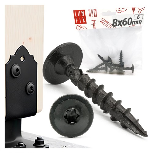 Vis à tête disque décorative 8x60 zinguée noire 6 pièces - LUN FIX