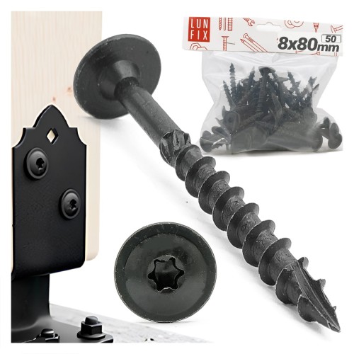 Vis à tête disque décorative 8x80 zinguée noire 50 pièces - LUN FIX