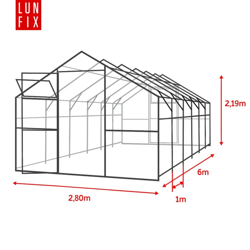 Szklarnia z poliwęglanu 2,8x6m "domek" profil 20x40mm grubość 4mm