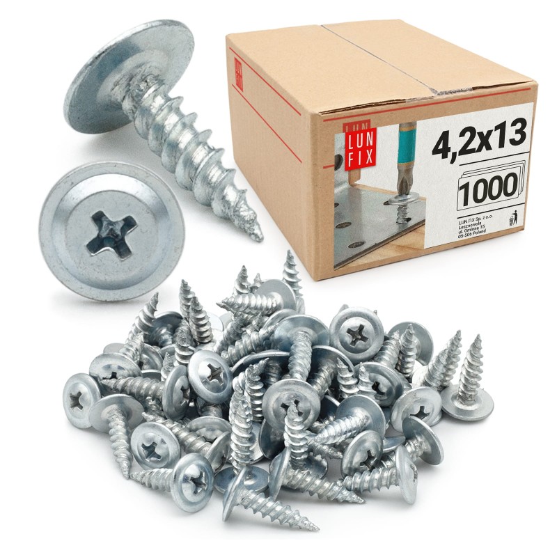 Wkręty samogwintujące 4,2x13mm z łbem podkładkowym do metalu WPC 1000szt.