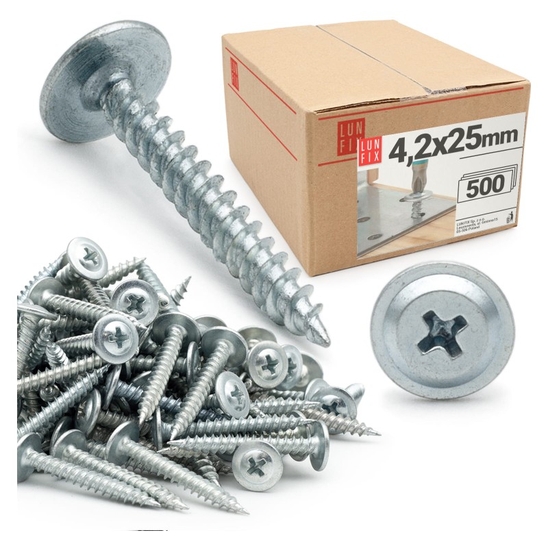 Wkręty samogwintujące 4,2x25mm z łbem podkładkowym do metalu WPC 500szt.