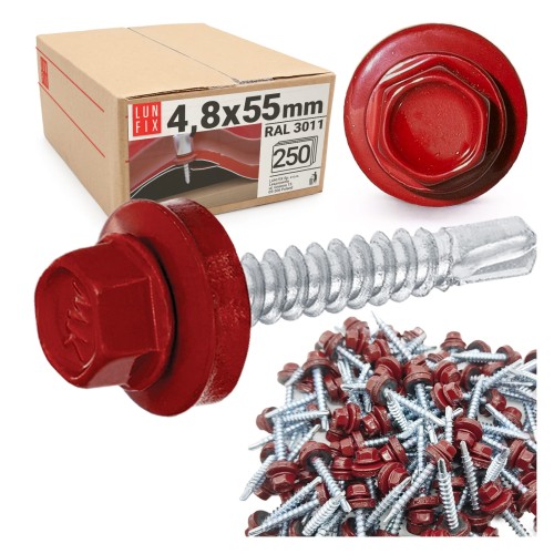 Vis de bardage autoperceuses 4,8x55 joint EPDM rouge - LUN FIX