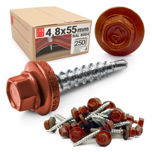 Vis de bardage autoperceuses 4,8x55 joint EPDM 250 pièces - LUN FIX