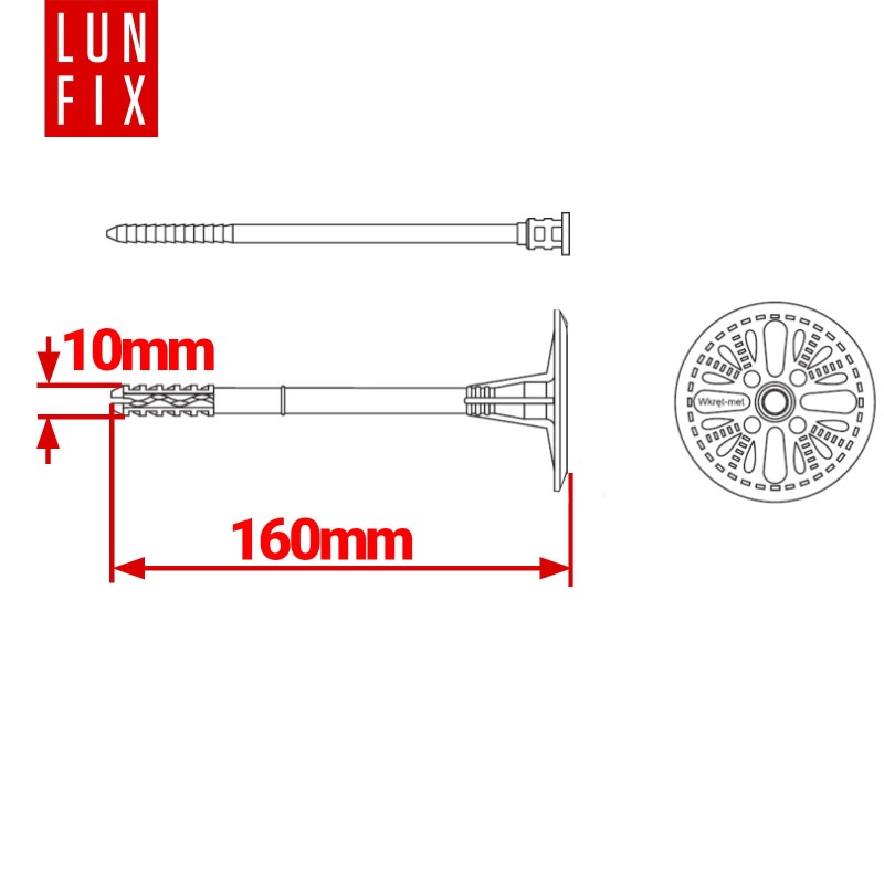 Kołki do styropianu 160 mm z trzpieniem 200szt.