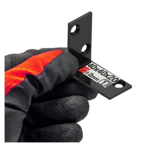 Équerre de fixation noire 40x40x20x2 galvanisée 1 pièce - LUN FIX