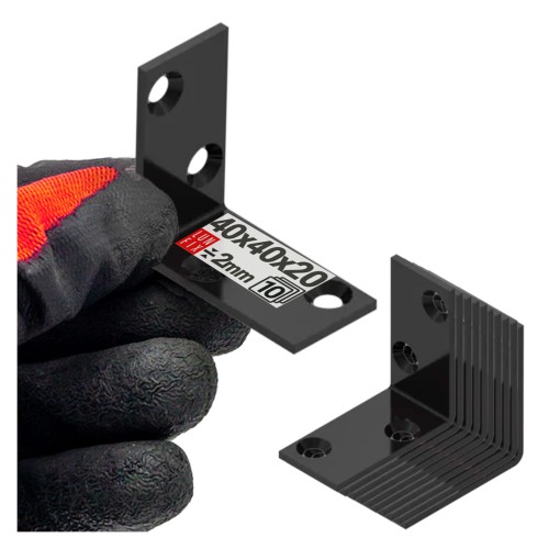Équerre de fixation noire 40x40x20x2 galvanisée 10 pièces - LUN FIX