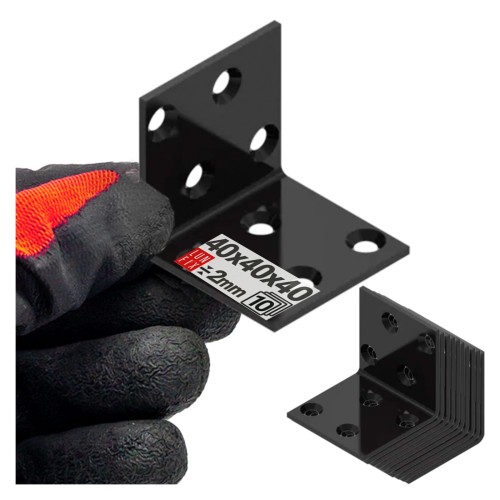 Équerre de fixation noire 40x40x40x2 galvanisée 10 pièces - LUN FIX