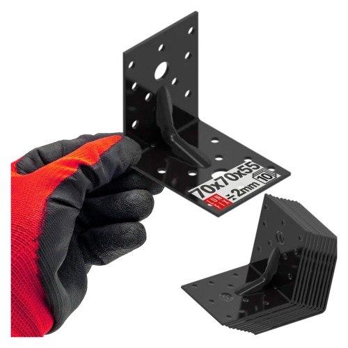 Équerre de charpente renforcée 70x70x55x2 galvanisée noir - LUN FIX