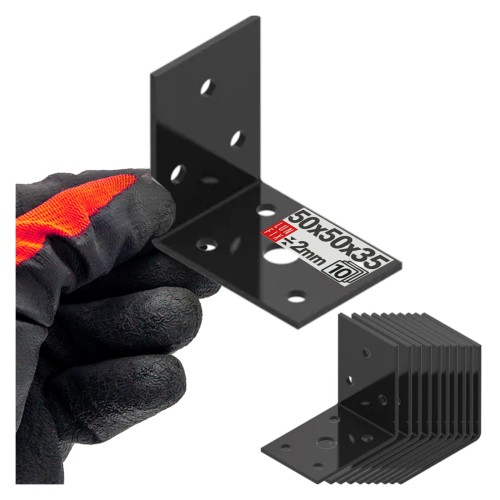 Équerre de fixation noire 50x50x35x2 galvanisée 10 pièces - LUN FIX