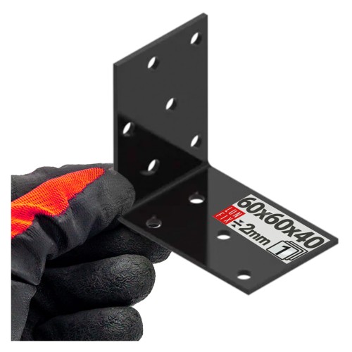 Équerre de fixation noire 60x60x40x2 galvanisée 1 pièce - LUN FIX