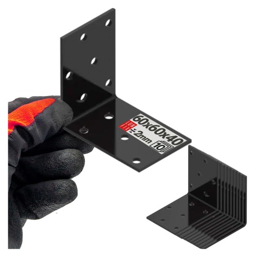 Équerre de fixation noire 60x60x40x2 galvanisée 10 pièces - LUN FIX