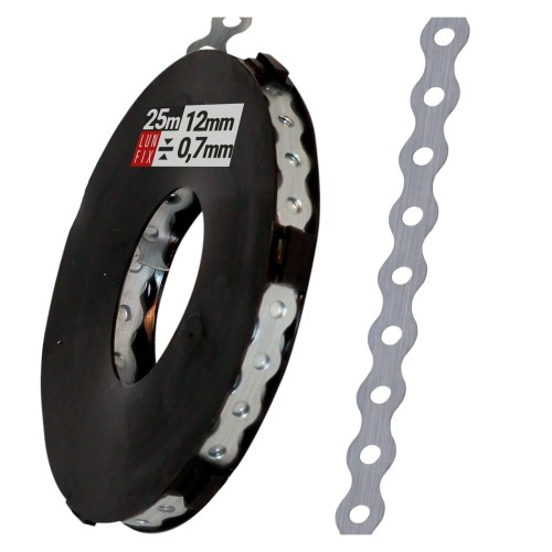 Feuillard perforé 12x0,7 25 m TM12 acier - LUN FIX