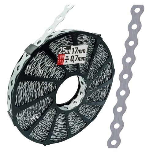 Feuillard perforé 17x0,7 25 m TM17 galvanisé - LUN FIX