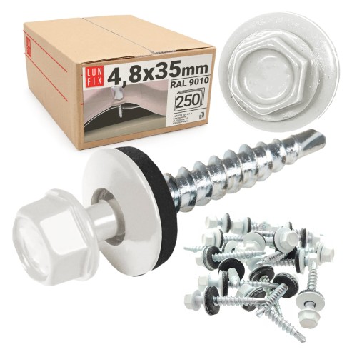 Vis de bardage autoperceuses 4,8x35 joint EPDM blanc - LUN FIX