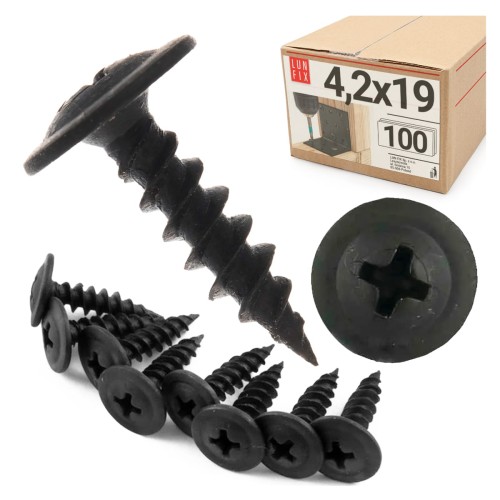 Vis à tôle à tête rondelle 4,2x19 phosphatée noir 100 pièces - LUN FIX