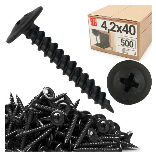 Vis à tôle à tête rondelle 4,2x40 phosphatée noir 500 pièces - LUN FIX