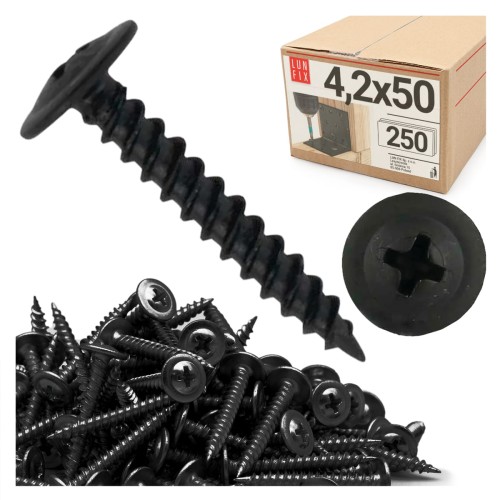 Vis à tôle à tête rondelle 4,2x50 phosphatée noir 250 pièces - LUN FIX