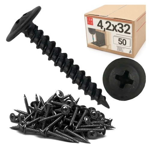Vis à tôle à tête rondelle 4,2x32 phosphatée noir 50 pièces - LUN FIX