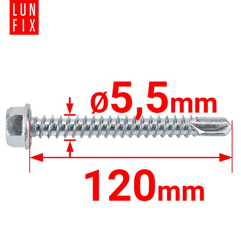 Wkręty samowiercące 5,5x120 łeb 6-kątny DIN7504 ocynk 250szt.
