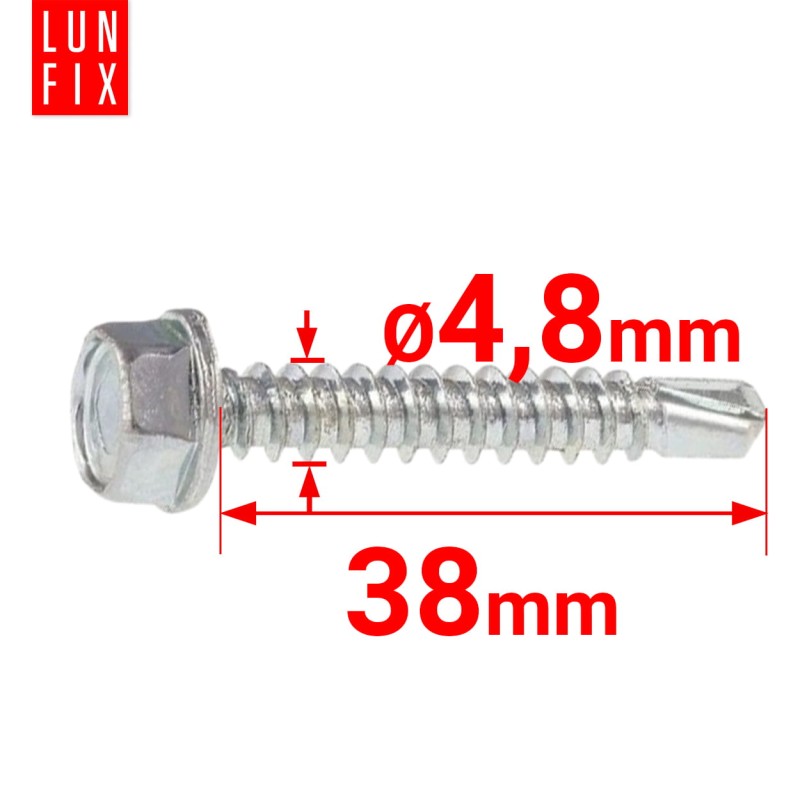 Wkręty samowiercące 4,8x38 łeb 6-kątny DIN7504 ocynk 100szt.