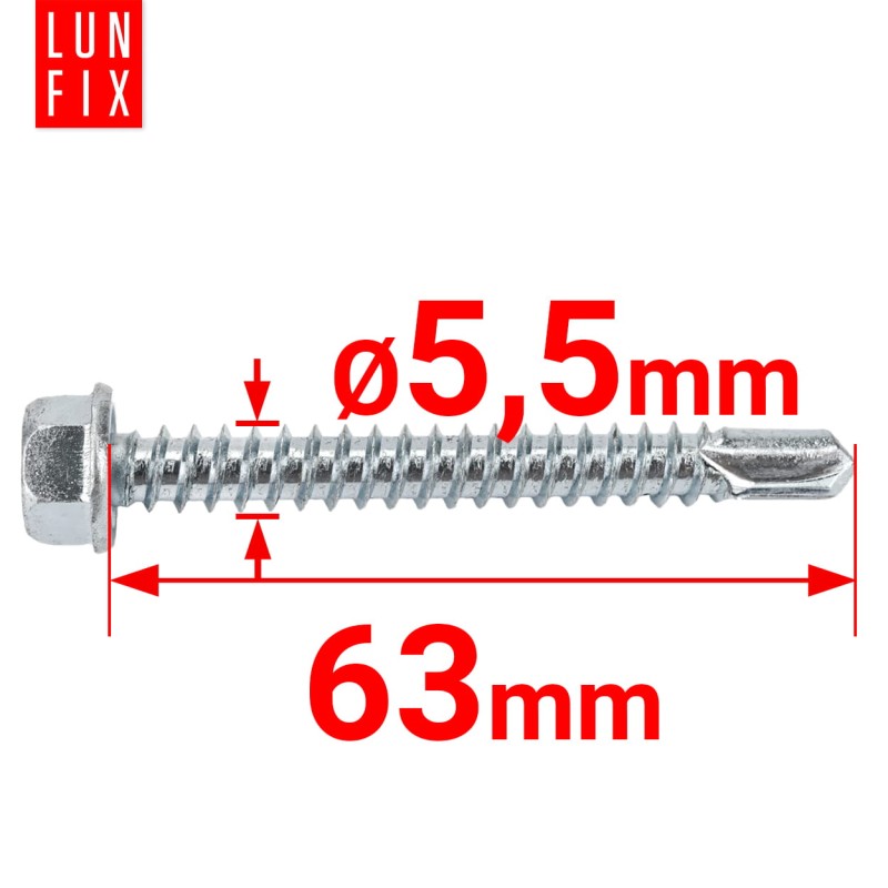 Wkręty samowiercące 5,5x63 łeb 6-kątny DIN7504 ocynk 250szt.