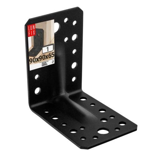Équerre de charpente renforcée 90x90x65x2 galvanisée noir - LUN FIX