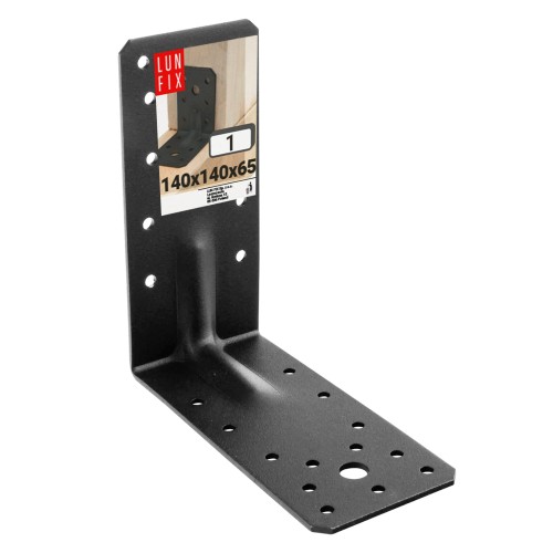 Équerre de charpente renforcée 140x140x65x2 galvanisée noir - LUN FIX