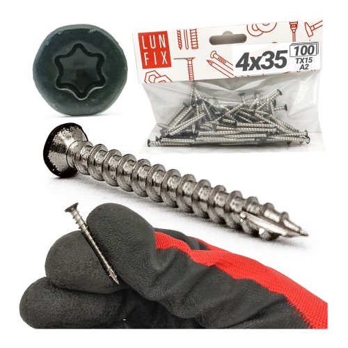 Vis pour terrasse 4x35 mm acier inoxydable noir 100 pièces - LUN FIX